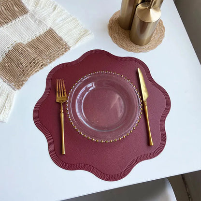 Round Faux Leather Placemats - Luxury Embossed Flower Design Waterproof Table Mats for Dining, Easy Clean, Elegant Decor
