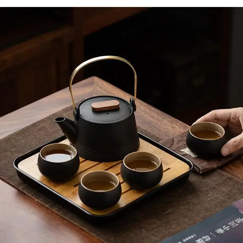 Black Ceramic Kung Fu Tea Set with Travel Case & Dragon Tea Pet
