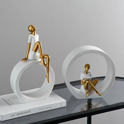 Modern Resin Reading Girl Sculpture