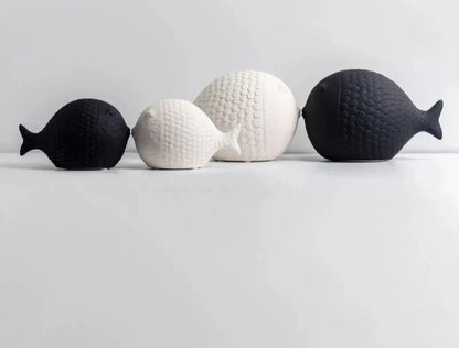 Black and White Ceramic Fish Sculpture