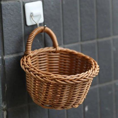 Wall-Mounted Wicker-Style Storage Basket for Kitchen, Fruit & Home Decor