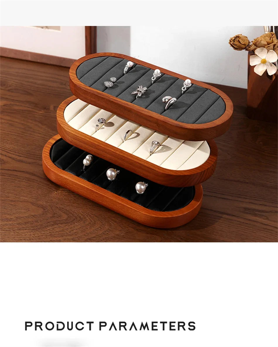 Solid Wood & Microfiber Ring Display Stand