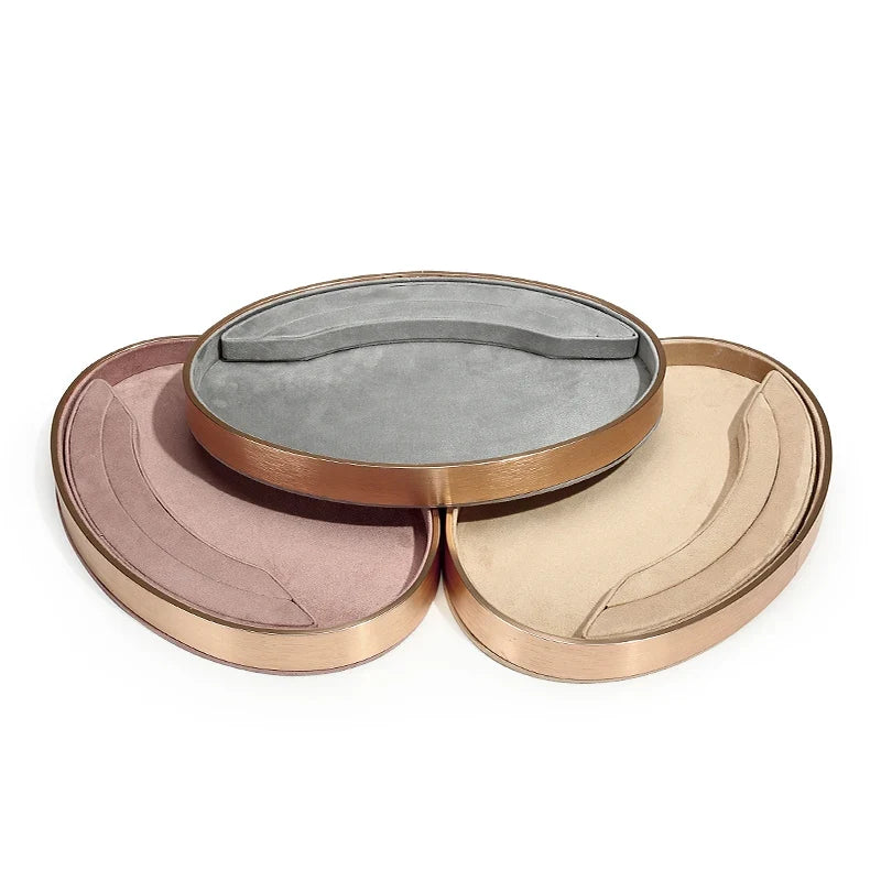 Oval Metal & Velvet Jewelry Organizer Tray