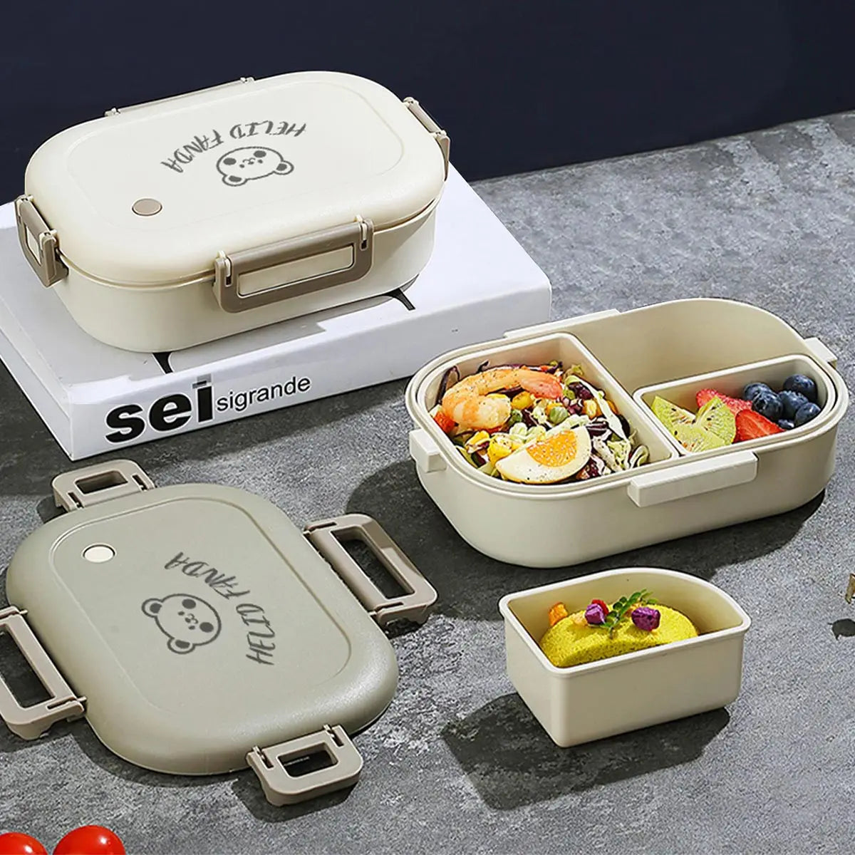 Bento Lunch Box 800ml Leak Proof - Portable Food Container with 3 Removable Compartments for Kids, School, Work, Travel