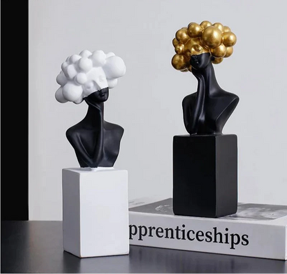 Modern Cloud Hair Resin Girl Sculpture