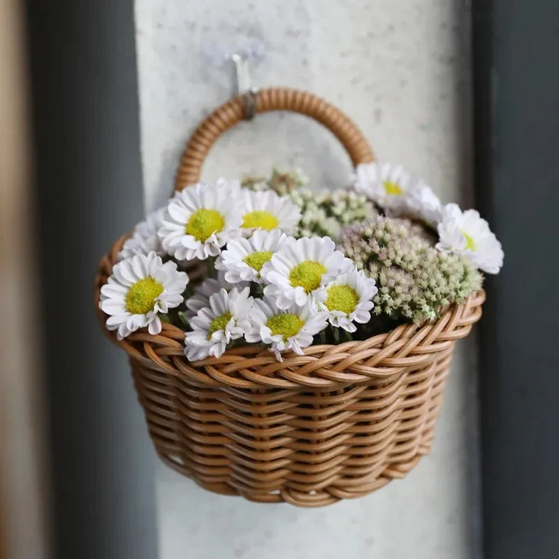 Wall-Mounted Wicker-Style Storage Basket for Kitchen, Fruit & Home Decor