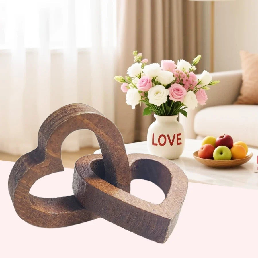 Interlocking Wooden Heart Sculpture