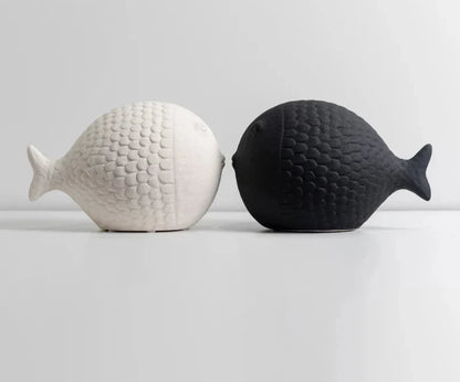Black and White Ceramic Fish Sculpture