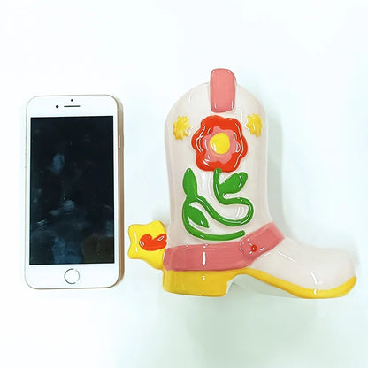 Ceramic Cowboy Boot Flower Vase