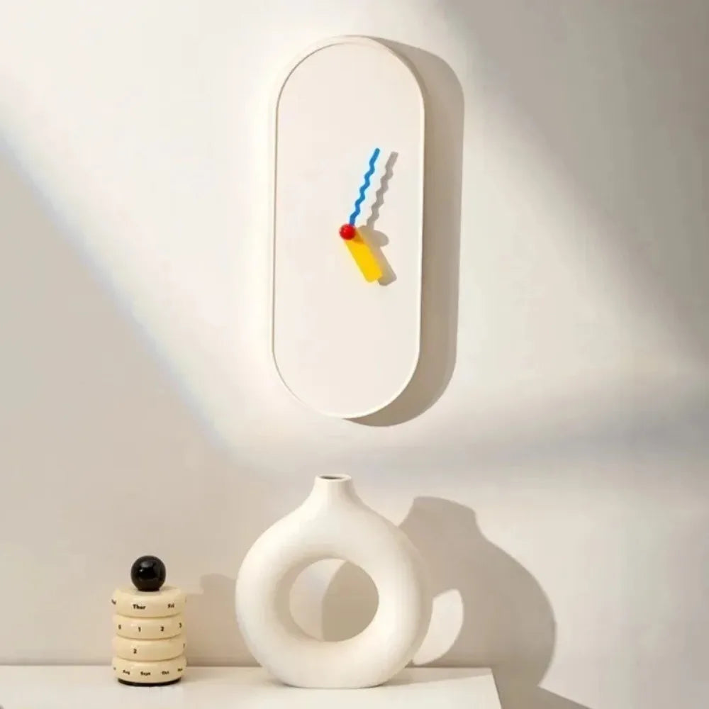 Nordic Dopamine Minimalist Oval Wall Clock | Silent Battery-Powered Home Decor