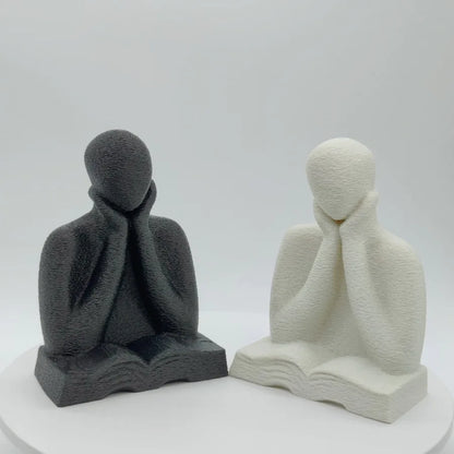 Solitude Thinker Statue — Minimalist Reading Figure for Bookshelf & Desk