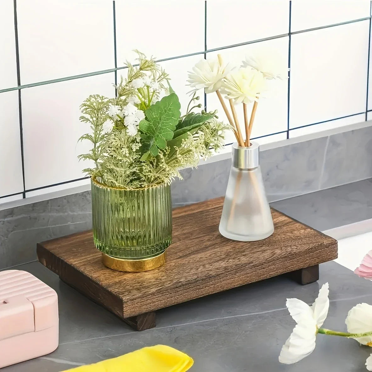 Rustic Wooden Pedestal Stand for Bathroom & Kitchen