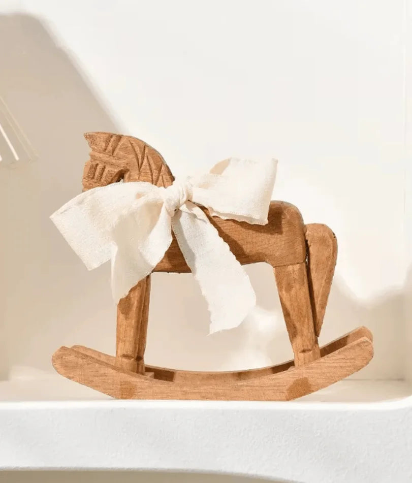Hand-Carved Heirloom Wooden Rocking Horse Decor