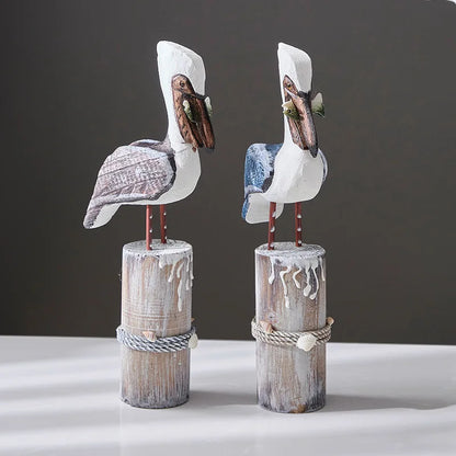 Hand-Carved Nautical Bird Figurine