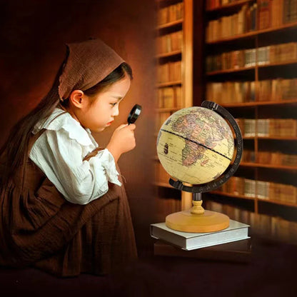 Vintage Wooden World Globe with Metal Stand