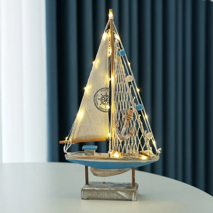 Retro Wooden LED Sailboat Decor