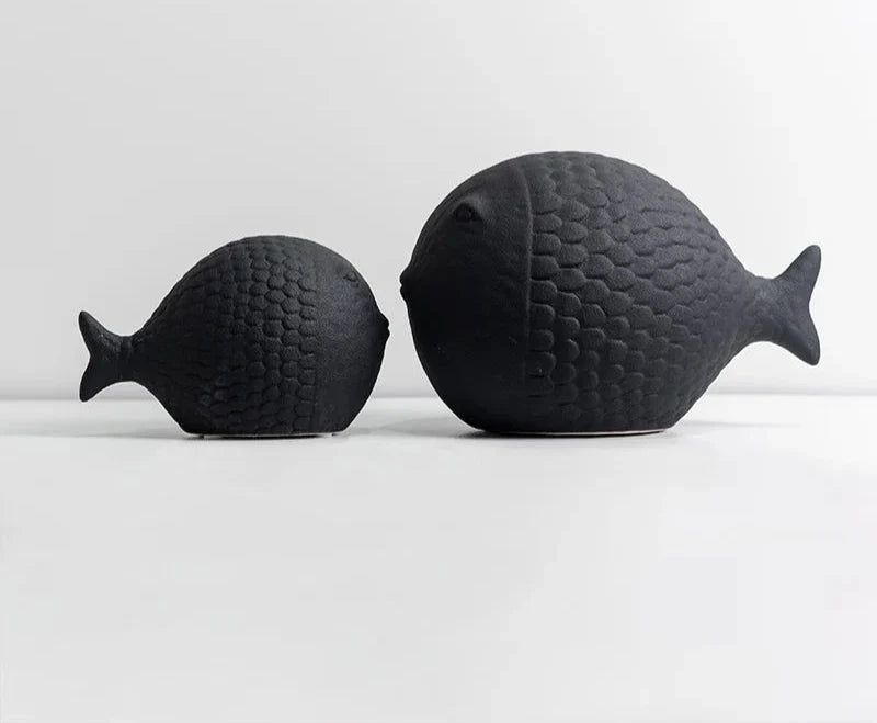 Black and White Ceramic Fish Sculpture