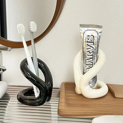 Sculptural Ceramic Toothbrush & Makeup Brush Holder