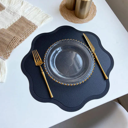 Round Faux Leather Placemats - Luxury Embossed Flower Design Waterproof Table Mats for Dining, Easy Clean, Elegant Decor