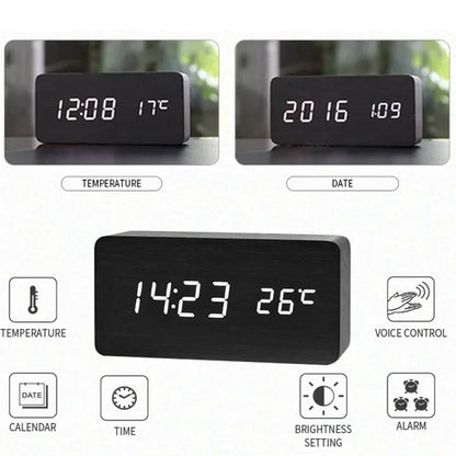 AuraBlock Wooden Digital Alarm Clock