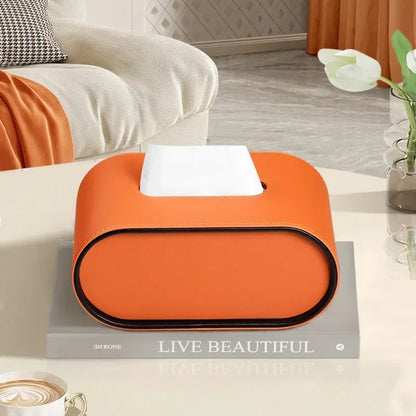 Light Luxury Oval Leather Tissue Box Cover
