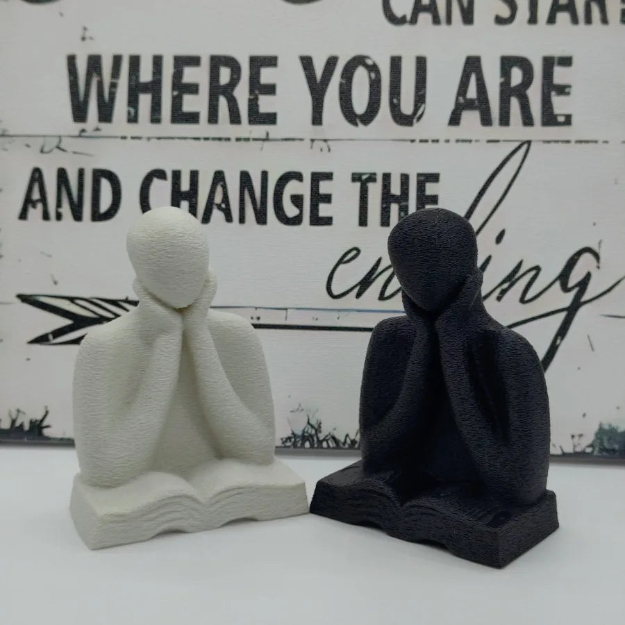 Solitude Thinker Statue — Minimalist Reading Figure for Bookshelf & Desk