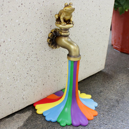 Flowing Rainbow Frog Faucet Resin Statue Garden & Room Decor Ornament