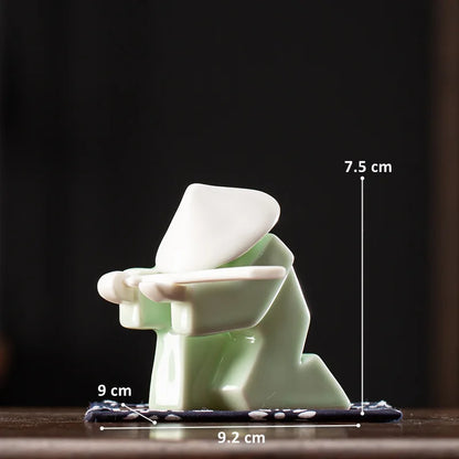 Ceramic Samurai Figurine - Geometric Oriental Desk Decor