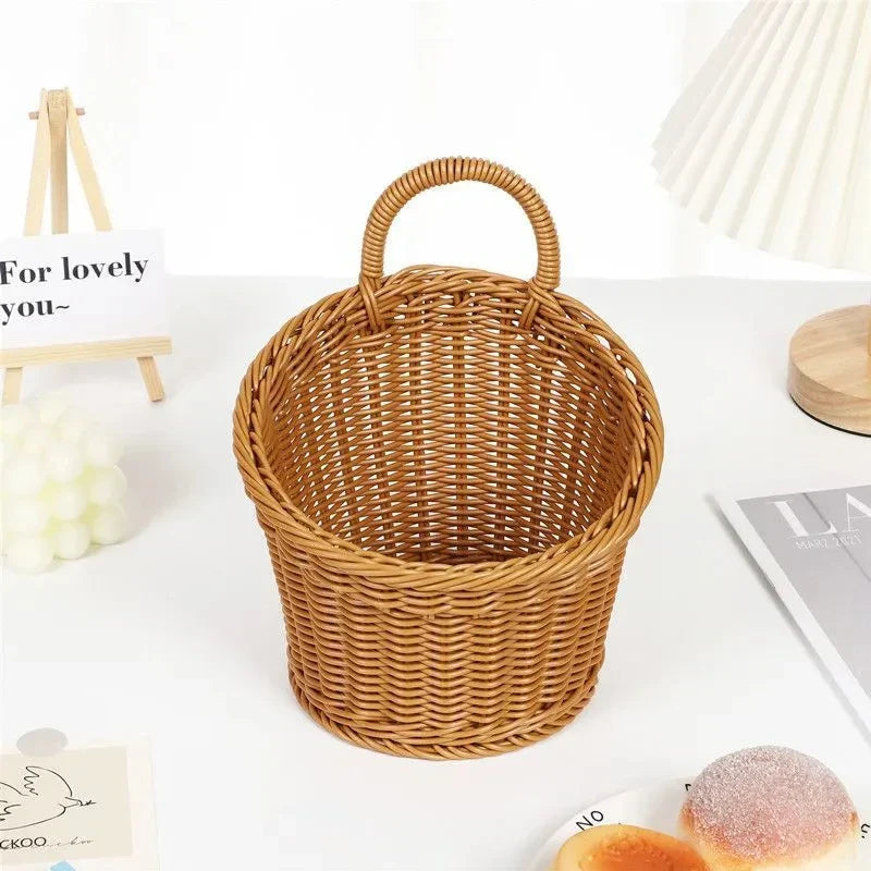 Wall-Mounted Wicker-Style Storage Basket for Kitchen, Fruit & Home Decor