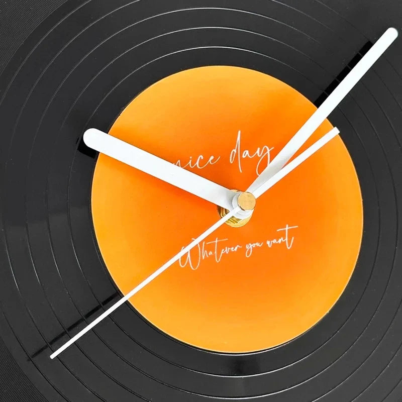 Retro Vinyl Record Dual-Use Desk & Wall Clock — Sunset Label PVC Analogue Clock