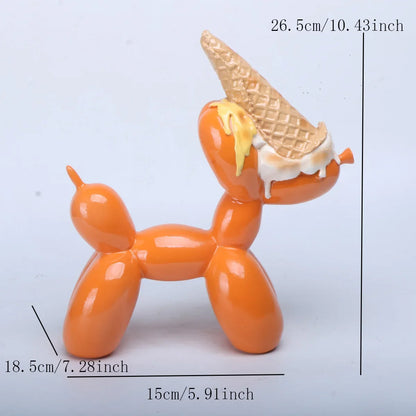 Balloon Dog Resin Sculpture with Ice Cream Cone & Birthday Cake