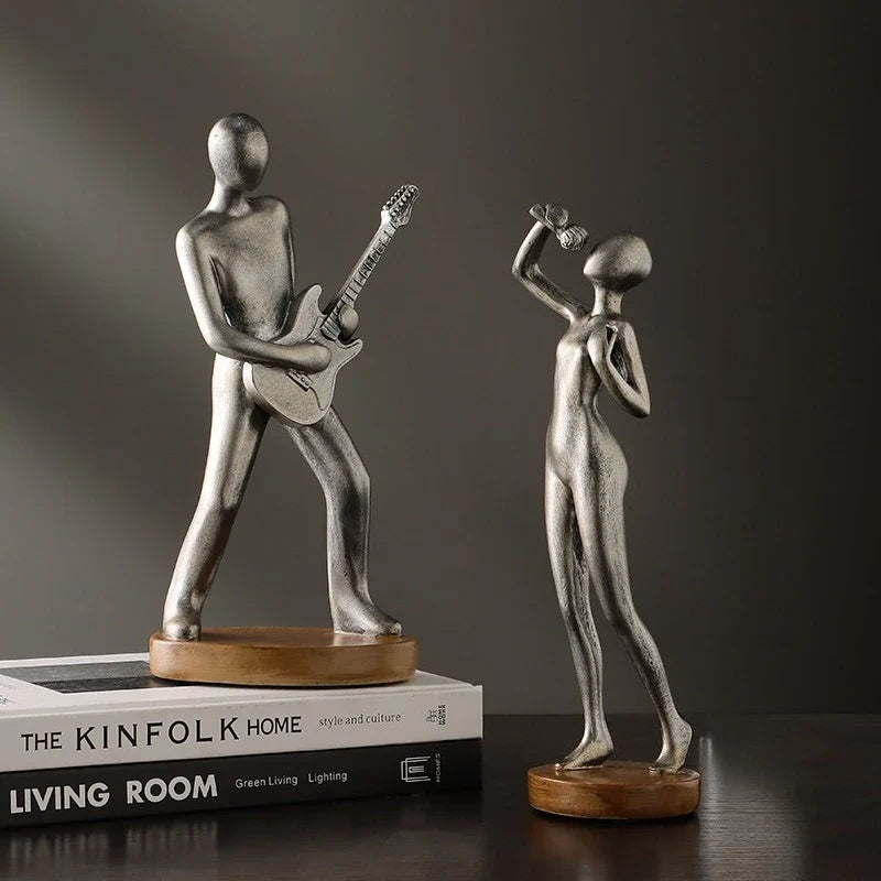 Abstract Musician Figurines - Resin Cello & Guitar Sculptures