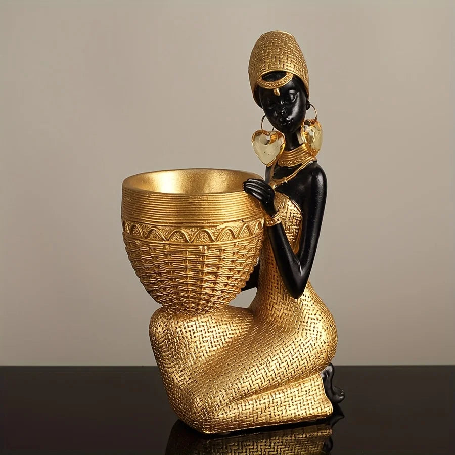 Elegant African Lady Resin Statue