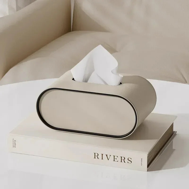 Light Luxury Oval Leather Tissue Box Cover