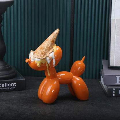 Balloon Dog Resin Sculpture with Ice Cream Cone & Birthday Cake