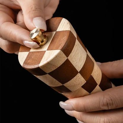 Solid Wood Checkerboard Pepper Grinder & Sea Salt Mill