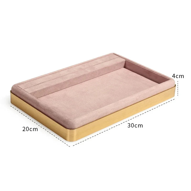 Oval Metal & Velvet Jewelry Organizer Tray