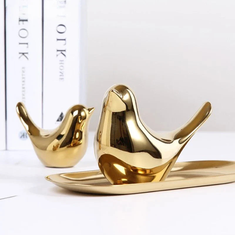Nordic Ceramic Gold Bird Figurine Collection