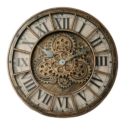 Oversized Industrial Moving Gear Roman Numeral Wall Clock