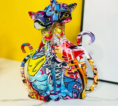 Abstract Graffiti Cat Couple Figurine