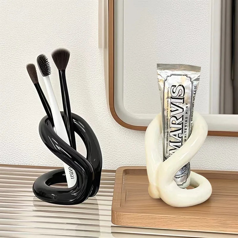 Sculptural Ceramic Toothbrush & Makeup Brush Holder