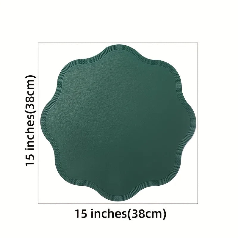Round Faux Leather Placemats - Luxury Embossed Flower Design Waterproof Table Mats for Dining, Easy Clean, Elegant Decor