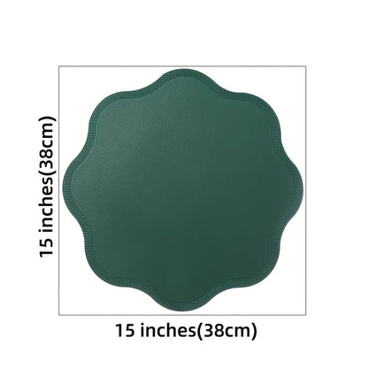 Round Faux Leather Placemats - Luxury Embossed Flower Design Waterproof Table Mats for Dining, Easy Clean, Elegant Decor