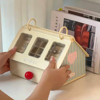 House-Shaped 9-Grid Jewelry Storage Box with Flip Cover