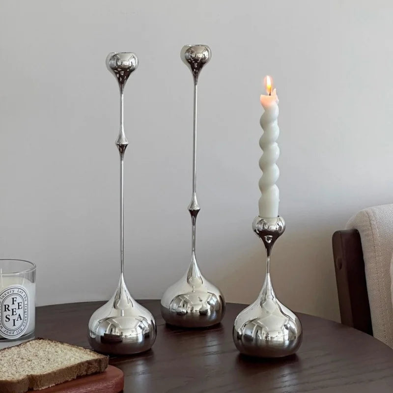 Stainless Steel Metal Candlestick Holder Romantic Table Decoration