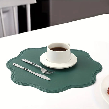 Round Faux Leather Placemats - Luxury Embossed Flower Design Waterproof Table Mats for Dining, Easy Clean, Elegant Decor