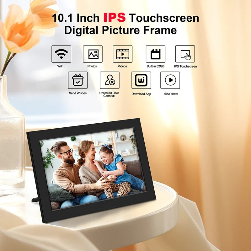 WiFi Digital Photo Frame 25.6 cm - IPS HD Touch Screen with 32GB Storage and App Photo Sharing for Family Gifts, Video