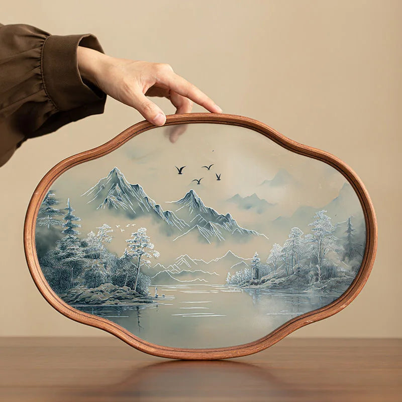 Bamboo Wood and Glass Tea Tray