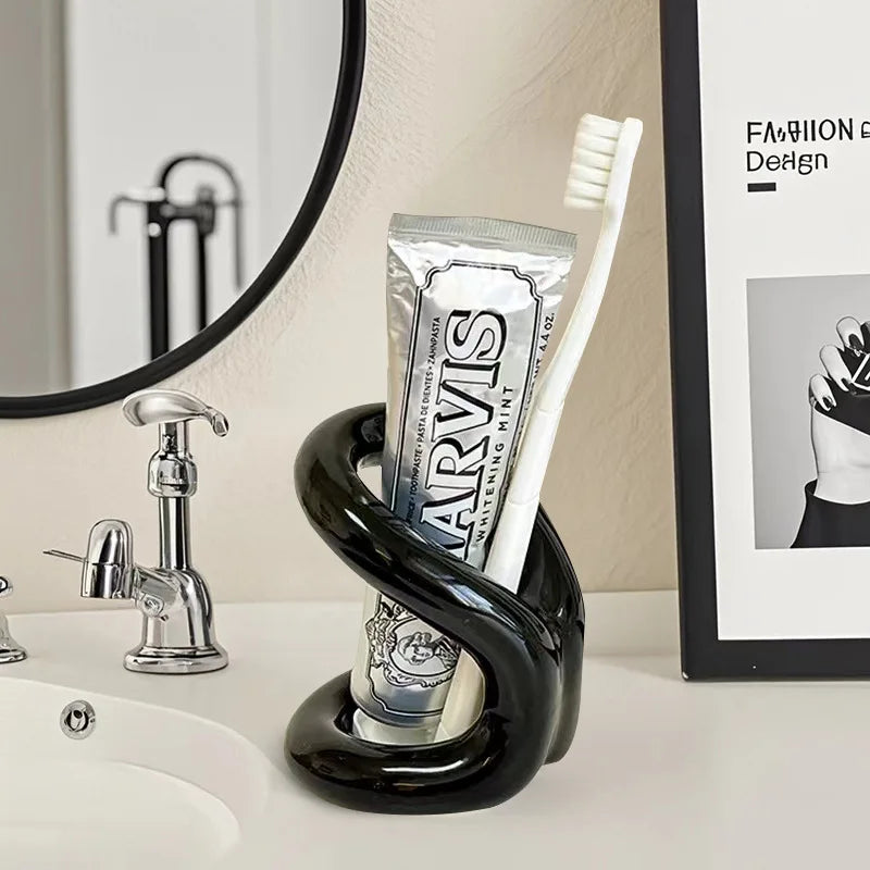 Sculptural Ceramic Toothbrush & Makeup Brush Holder