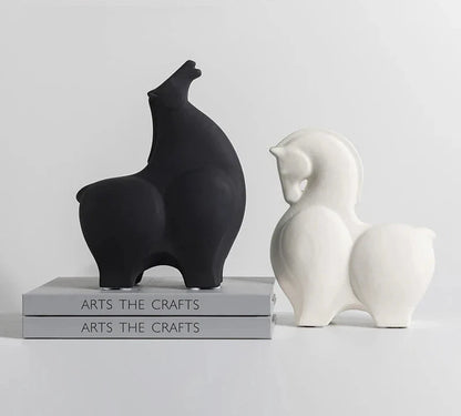 Modern Zebra and Horse Ceramic Sculpture
